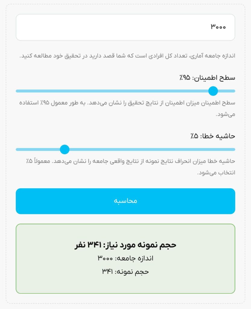 پنل ماشین حساب حجم نمونه یوچک